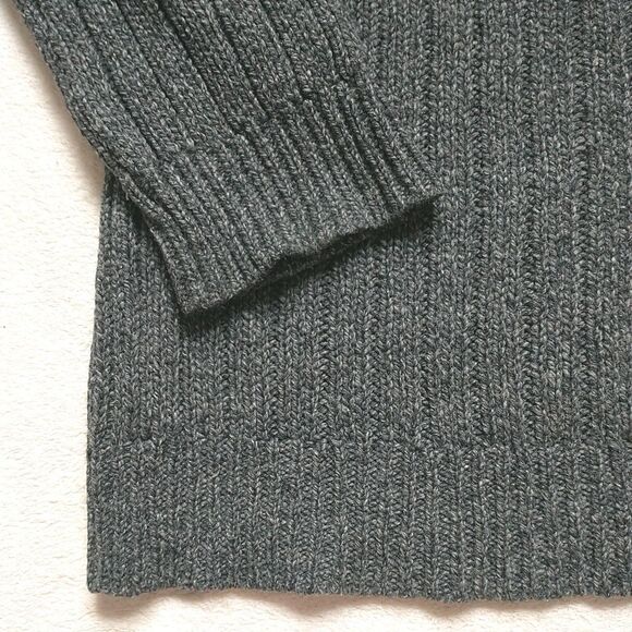 LL Bean Sweater Mens L Tall Gray LambsWool Elbow Patches Rib Knit Chunky Outdoor - Picture 3 of 6